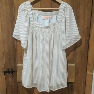 Plus size cream and beige stripe blouse